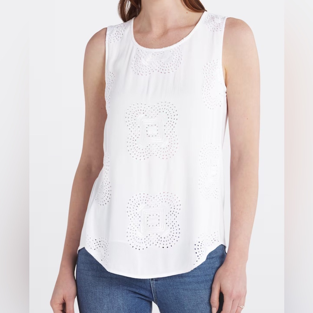 White Sleeveless Blouse with Lace Detail